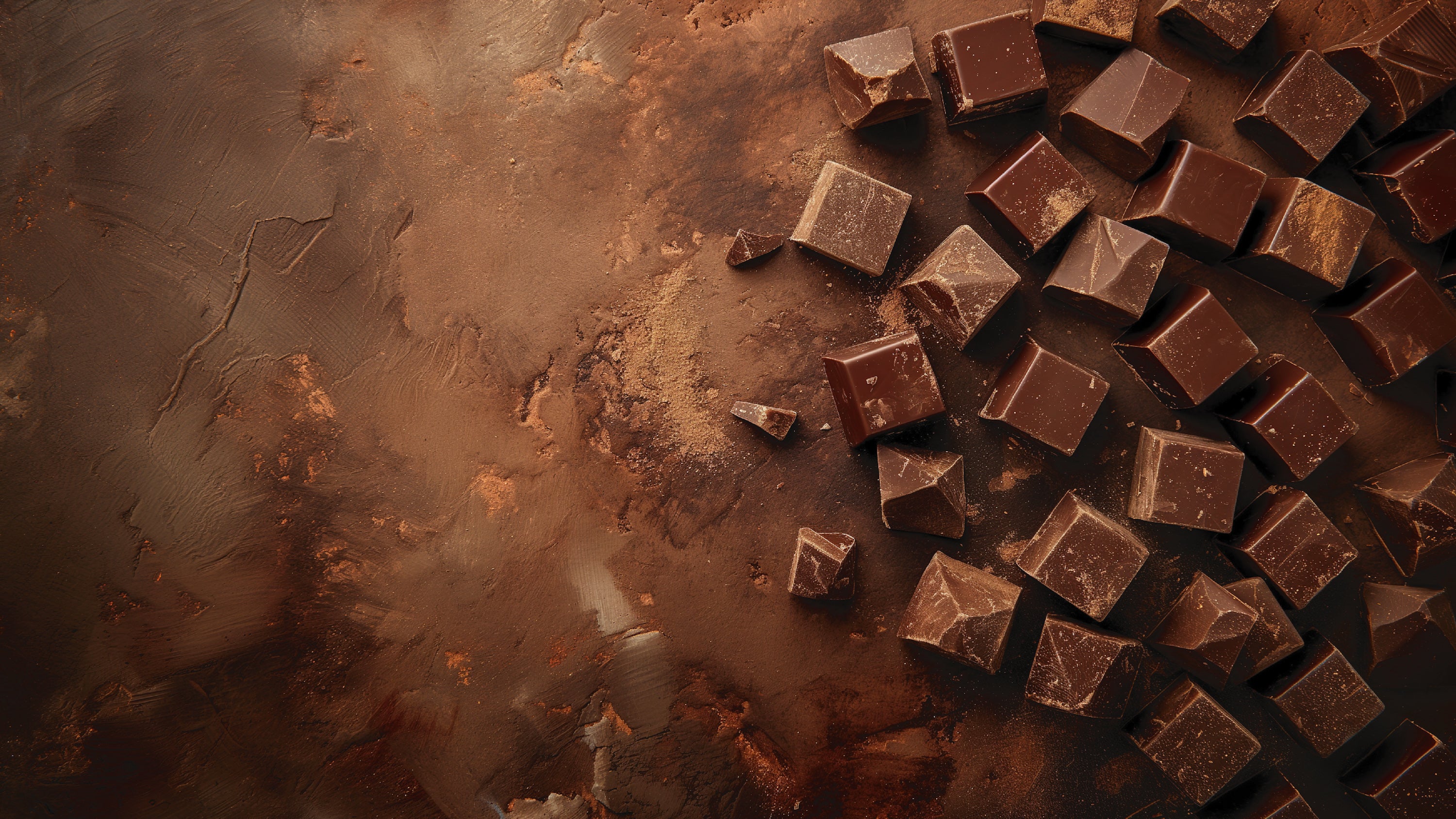 An image of organic kanna chocolate laid out on an earth tone texture surface. The kanna chocolate is made by kanna extract company with BLISS kanna extract powder for sale available in wholesale, bulk, white label, and retail price options.