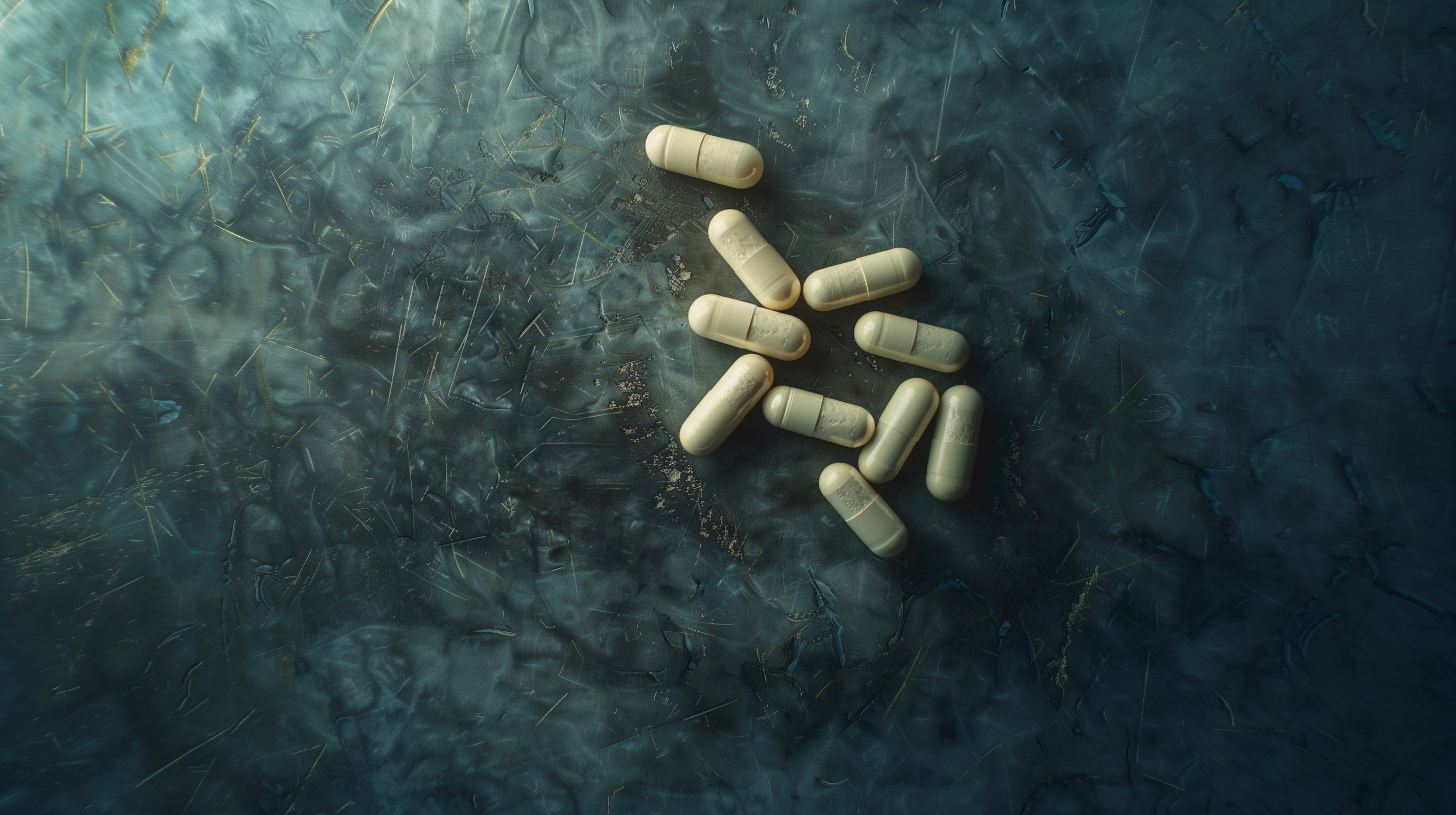Dream Kanna Dailies capsules from Kanna Extract Co. on deep teal background, formulated for restful support with kanna, reishi, and melatonin