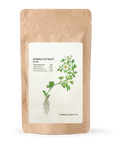 Bliss Kanna Extract pouch front side with mesembrine content breakdown and sceletium tortuosum botanical illustration