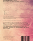 The back package label for Desire Kanna Dailies ethically cultivated in South Africa by Kanna Extract Company to support love and connection. The label reads 20 Capsules per container, serving size of 1 capsule, ingredients, instructions, warnings and bulk retail pricing for organic Sceletium tortuosum.