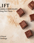 An image of 5 pieces of organic chocolate infused with organic kanna extract on a light background made by Kanna Extract Company for sale with wholesale and bulk sceletium tortuosum