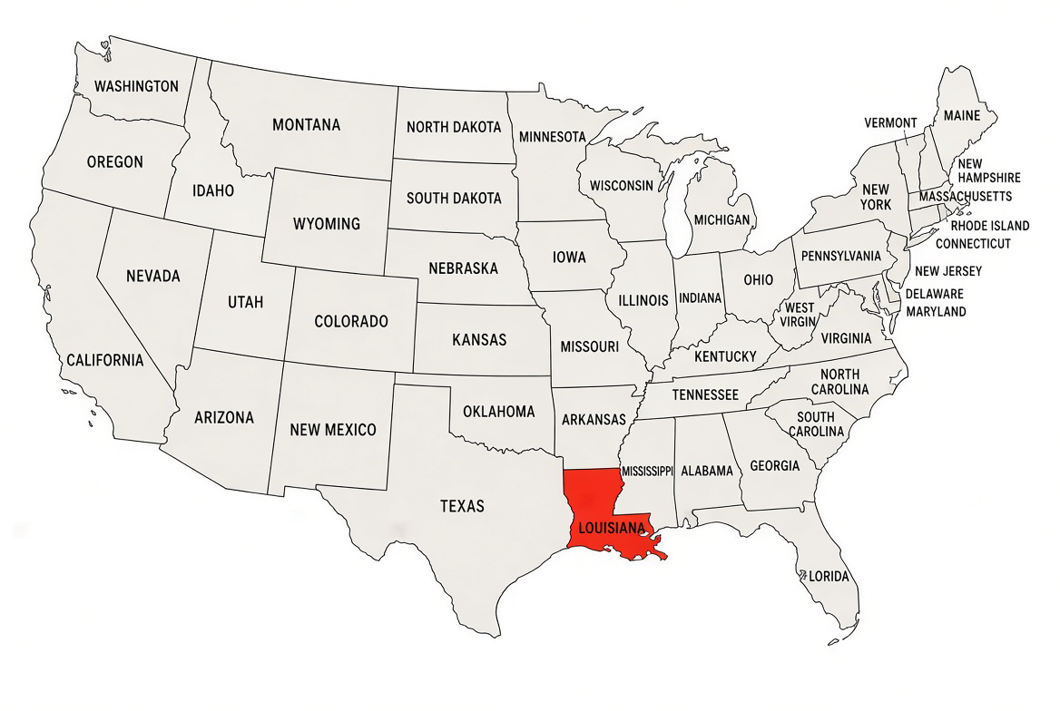 Map of the United States with Louisiana highlighted