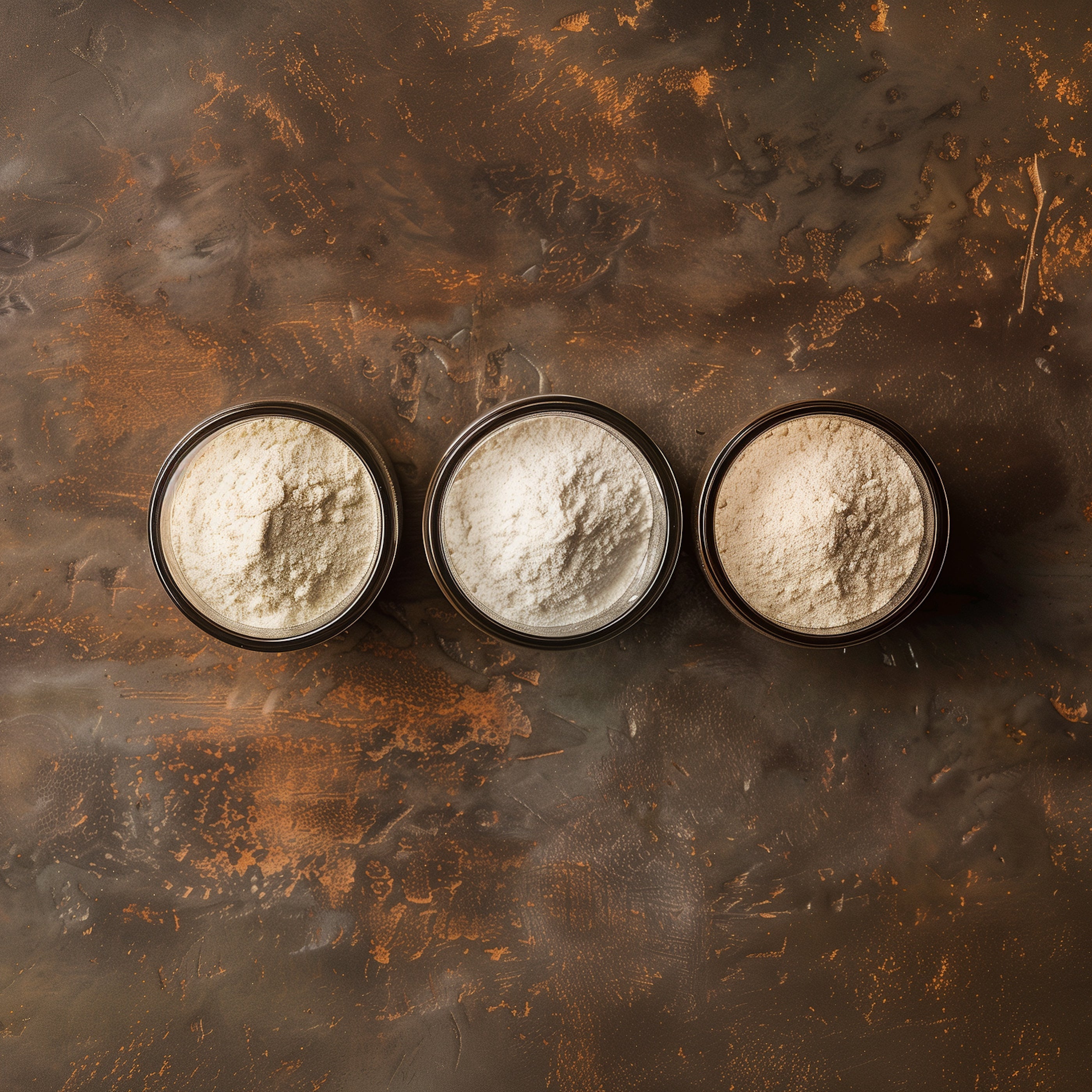 Three jars of kanna extract powder side by side
