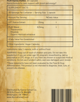 Back of PLAY Kanna Dailies label by Kanna Extract Co., listing supplement facts, ingredients, and usage. Formula includes 25mg LIFT Kanna Extract (Sceletium tortuosum), Rhodiola, Theobromine, and Organic Lion’s Mane Extract. Bulk and wholesale options available.