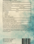 An image of the back package label for Kanna Extract Company’s Relax Kanna Dailies made from organic Sceletium tortuosum and formulated to support relaxation. Text reads 20 capsules per container, supplement facts, ingredients including organic Ashwagandha, warnings, instructions and pricing for pure Kanna available bulk or wholesale.