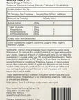 Back of Mint Kanna Drops label by Kanna Extract Co., detailing supplement facts, ingredients, and usage instructions. Contains 2ml of Sceletium tortuosum (kanna) extract with natural mint flavor in a 5ml dropper bottle. Bulk and wholesale options available.