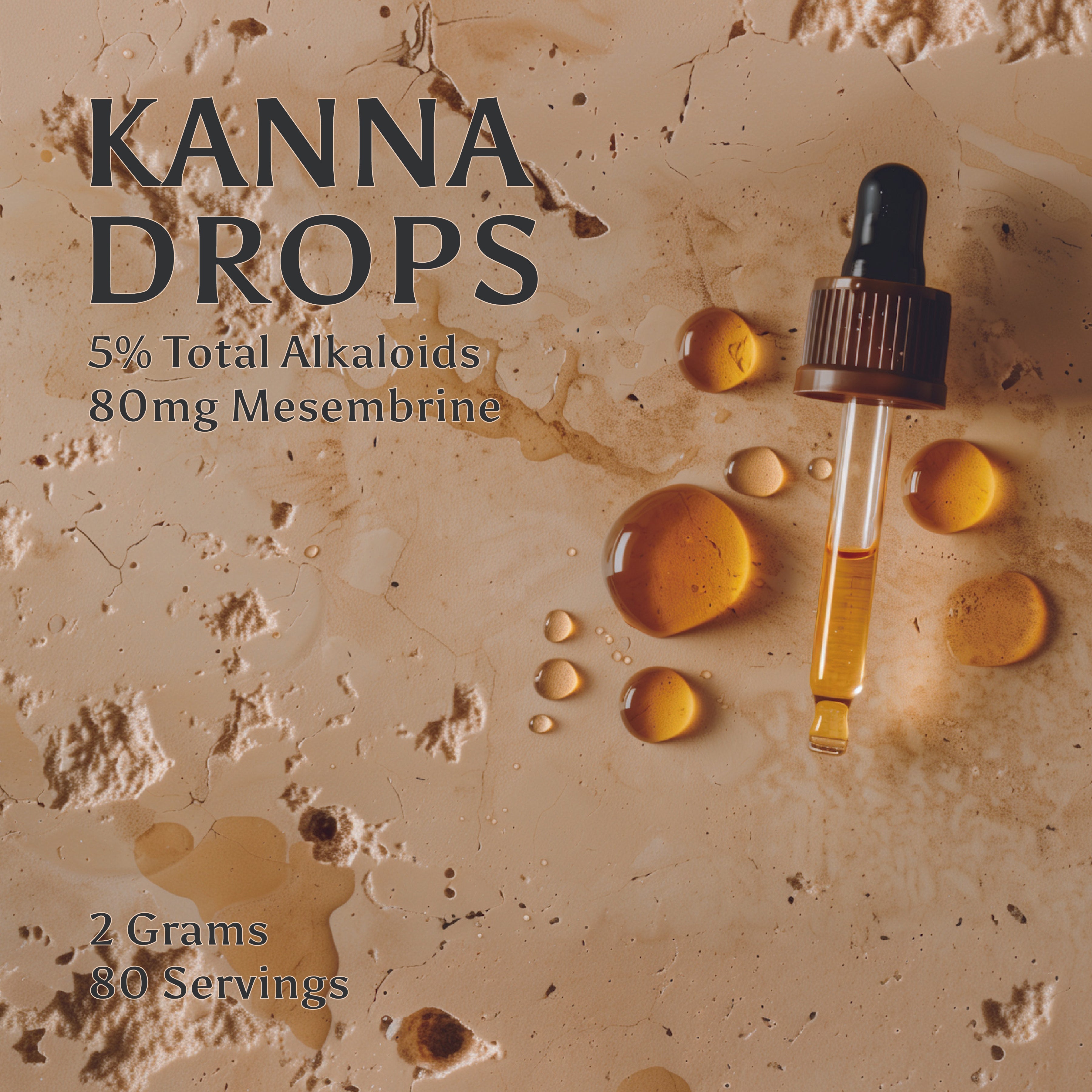 Product photo of Kanna Drops oil extract of sceletium tortuosum containing 40mg of mesembrine made by Kanna Extract Co for sublingual use to reduce anxiety and boost mood.