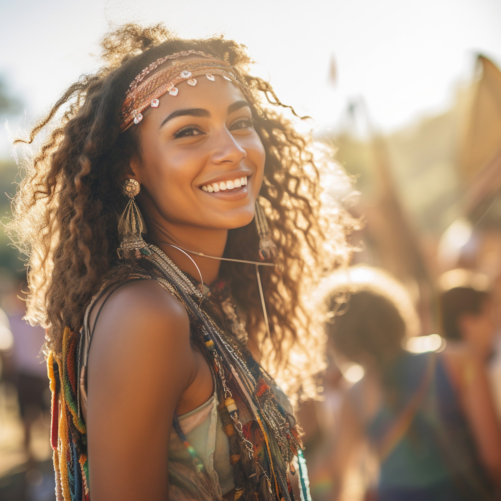 A woman enjoying a music festival with no substances, just enjoying a dose of kanna extract co lift organic sceletium tortuosum extract powder grown  for bulk wholesale and retail distribution