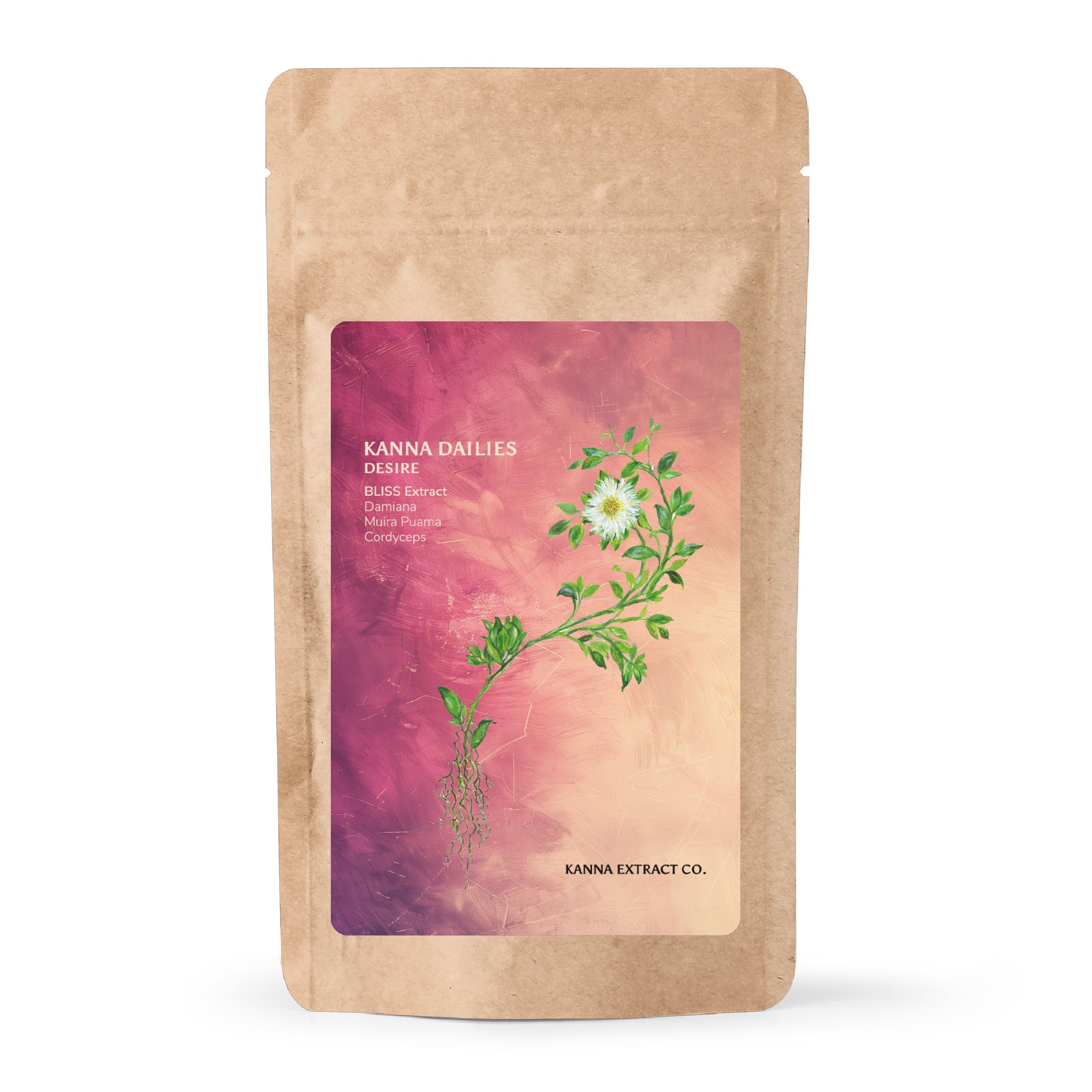 DESIRE Kanna Dailies pouch, front, 20 vegan capsules