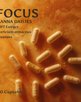 FOCUS Kanna Dailies capsules on a warm orange background, 20 capsules