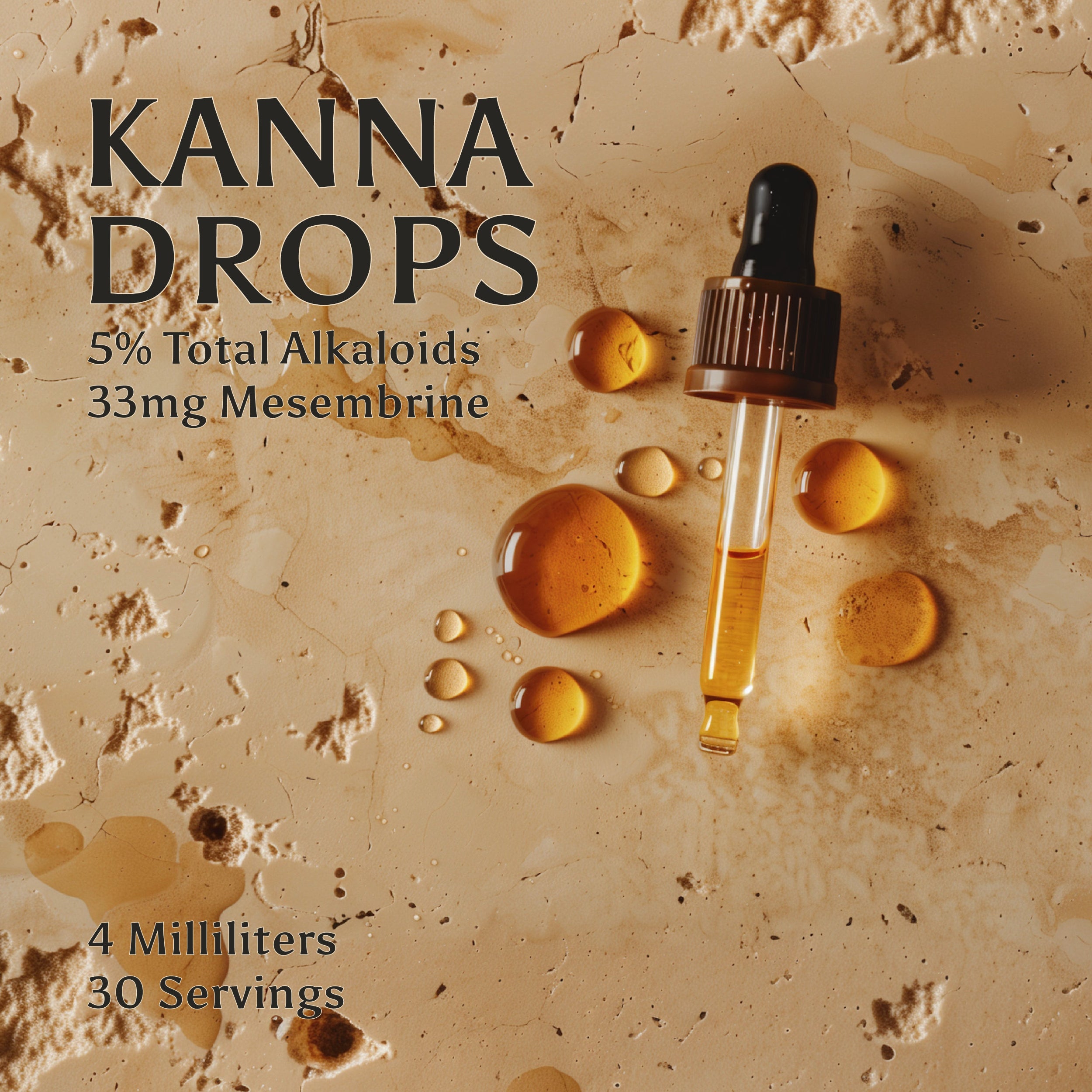 Kanna Drops kanna extract oil in a 4ml glass vial with a dropper cap