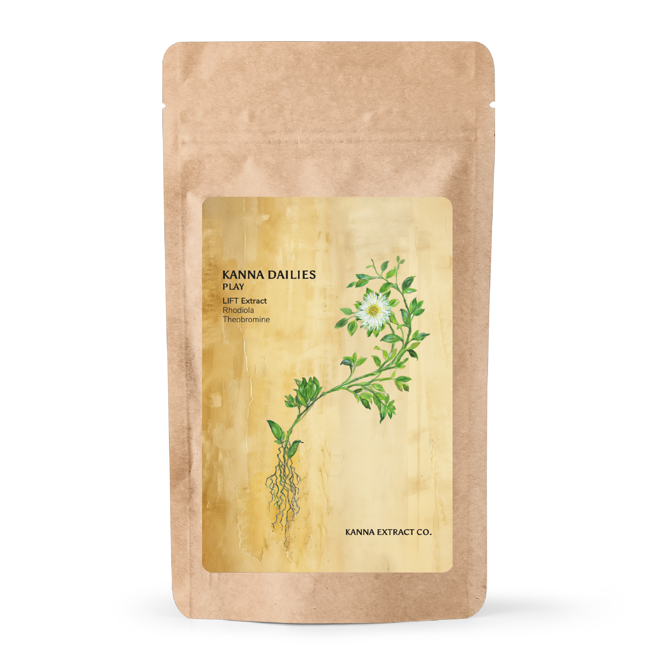 PLAY Kanna Dailies pouch, front, 20 vegan capsules